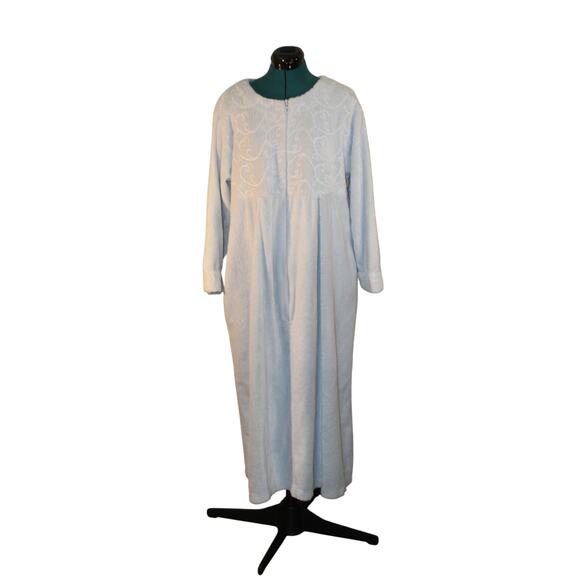 Vintage Amanda Stewart Blue Full-Length Zip Front Robe Large Embroidered - Picture 2 of 5